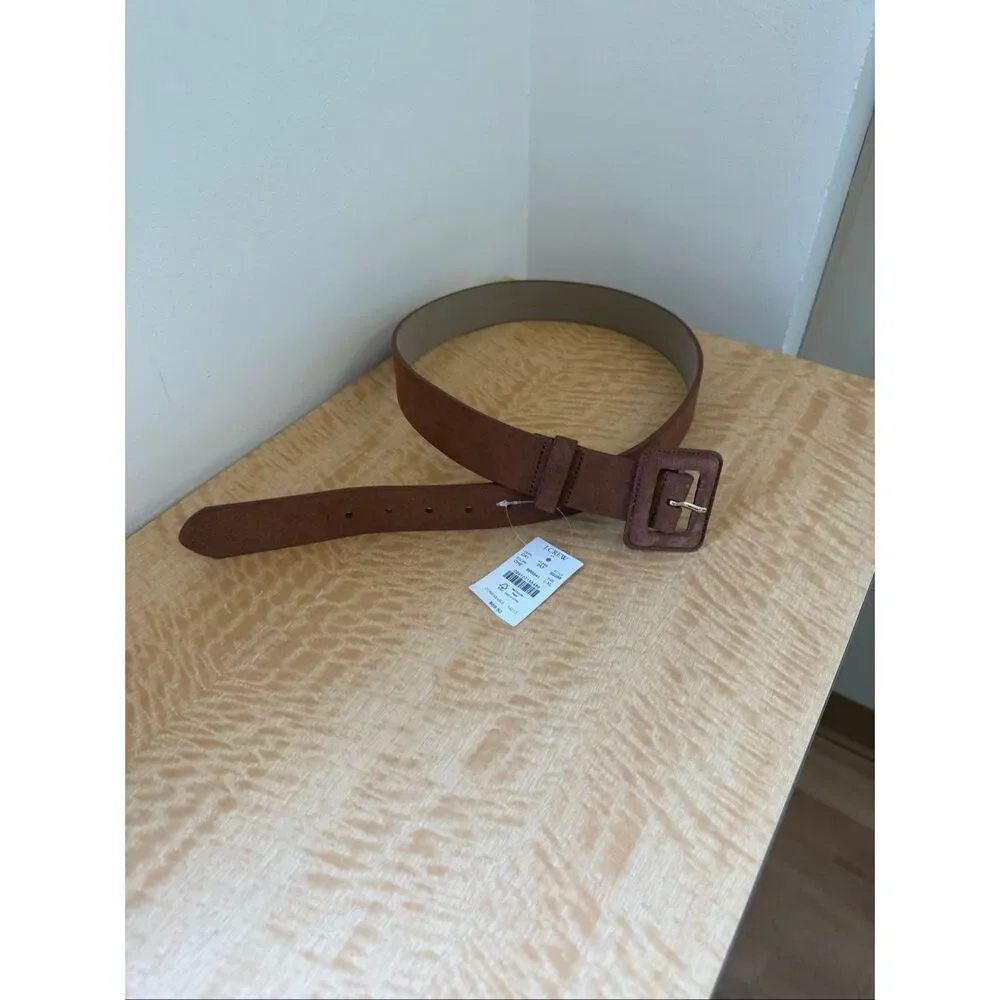 J.Crew Brown Wide Leather Belt Size L/XL Square Buckle Boho Minimalist